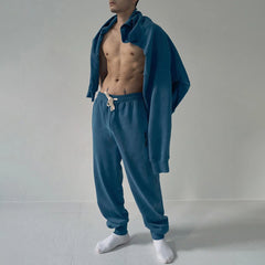 Hearujoy Mens Basic Casual Ribbed Cuffed Trousers Autumn Winter Genderless Comfortable Home Solid Color Loose Sports Sweatpants Unisex