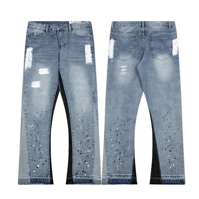 Hearujoy Patchwork letter embroidered jeans men's goth Harajuku fashion wide-leg high street jeans y2k American retro casual pants