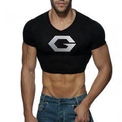 Hearujoy Mens Male Club Round Neck T-Shirt Printing Crop Tops Summer Gym Running Sportswear Club Sexy Skinny Short Sleeve Cosplay Costume