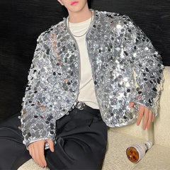 Hearujoy Mens Street Sequin Stage Performance Short Jacket Autumn Genderless Nightclub Niche Personality Fashion Trend Jacket Unisex