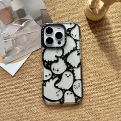 YICKYUE  -  Funny Specter Full Screen Small Ghost Cute Expression Phone Case For iPhone 17 16 15 14 13 12 11 Pro MAX MINI XR XS MAX 7 8 Plus