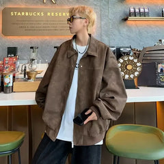 HEARUJOY  -  Men New Jackets Coats Zipper Coat Turn Down Collar Jacket Full Sleeve Casual Loose Thick Splice Regular Autumn Winter New