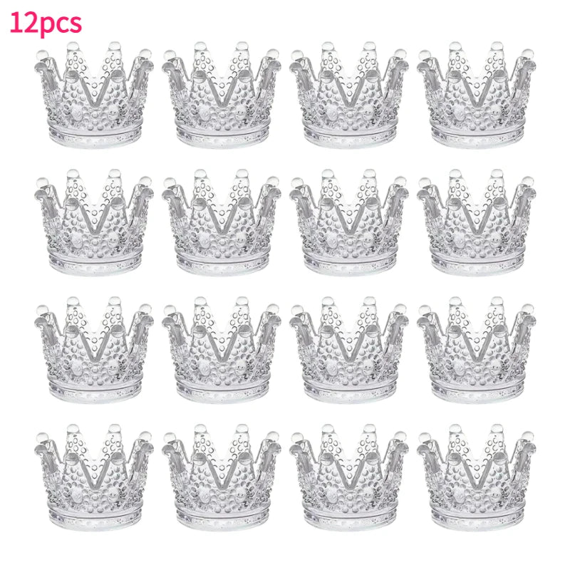 YICKYUE  -  6/12pc Glass Crown Candle Holders Elegant Makeup Sponge Jewelry Storage Cup Sparkling Gold Bead Crystal Candle Holder Home Decor