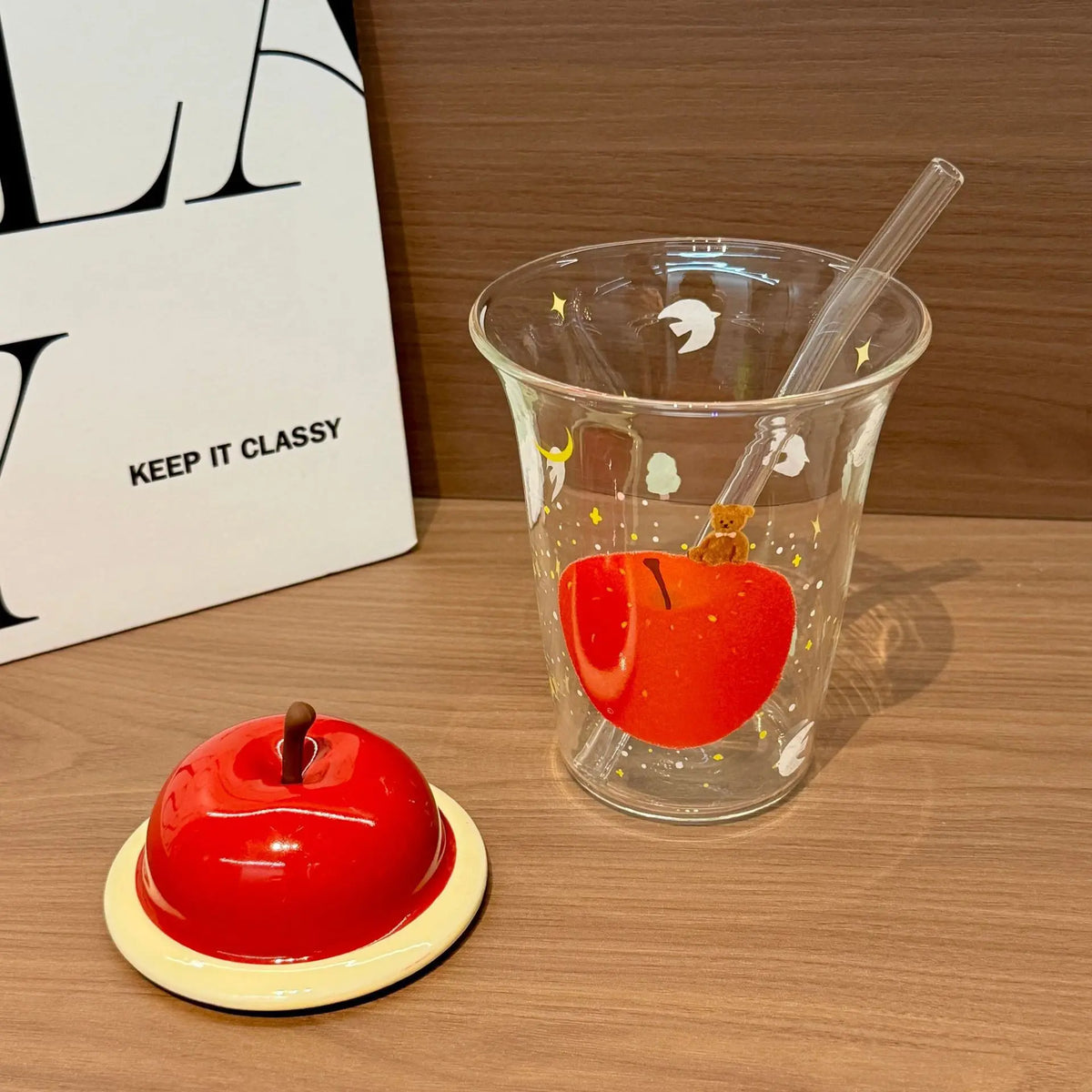 YICKYUE  -  Red Apple Cup Glass Mug With Lid Women High Appearance Household Large Capacity Transparent Coffee Cup
