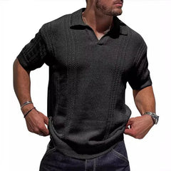 HEARUJOY  -  Summer New Fashion Men's Knit POLO Shirt Short Sleeve V-neck Loose Solid Color Hollow Men's Jacket