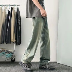 Hearujoy Summer New Fashion Casual Retro Distressed High Street Straight Jeans Men'S Loose Korean Style Trendy Wide Leg Long Pants Men