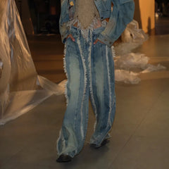 Hearujoy Distressed Vintage Striped Washed Baggy Blue Jeans Pants Mens Wide Leg Casual Loose Denim Trousers Oversized Ripped Cargos