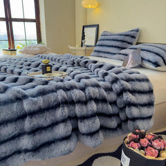 YICKYUE  -  Double Enlarged and Thickened Bedspreads Winter Warm Nordic Style Rabbit Like Velvet Blanket Non Shedding Close Fitting Quilt