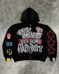 HEARUJOY  -  Y2k Retro Classic Clothing Gothpunk Hip-hop Rock Oversized Sweatshirt Men Y2k American Street Trendy Zipper Hoodie Women