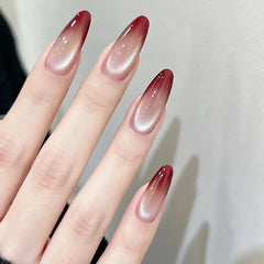 YICKYUE  -  10pcs Fake Nails - Fall/Winter Collection Simple Skin-Brightening Burgundy Ombre Cat Eye Press-On Nails Perfect Gift for Women
