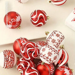 YICKYUE  -  16 Pcs Christmas Balls Decorations, Red And White Painted Xmas Balls Party Supplies Set - Christmas Tree Hanging Decorations