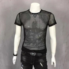 Hearujoy New Men's T-shirt Trend Breathable Mesh Hollow Slim Fit Bottoming Sweatshirt Male Fitness Sports Quick-drying Short-sleeved Top