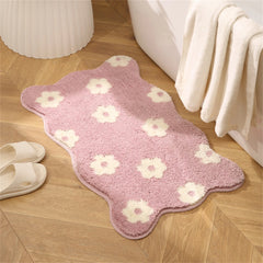 YICKYUE  -  Household Products Bathroom Absorbent Mat Flower Pink Toilet Plush Foot Mat Toilet Door Anti-Slip Mat Carpet Princess Style