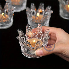 YICKYUE  -  6/12pc Glass Crown Candle Holders Elegant Makeup Sponge Jewelry Storage Cup Sparkling Gold Bead Crystal Candle Holder Home Decor