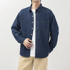 HEARUJOY  -  Mens Womens Spring Autumn New Solid Color Casual Denim Shirt American Retro Couples Fashion Loose Button Down Outerwear Premium