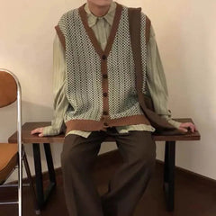 HEARUJOY  -  Men's Knitted Cardigan Sweater Vest Japanese Retro Fashion Trend Street Casual Loose Simple Breathable Niche New Men's Tops
