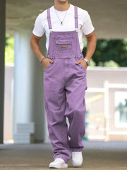 HEARUJOY  -  Men's Four - Season Purple Loose Denim Overalls, Daily Casual Street Trend Suspender Pants