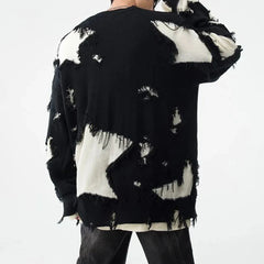 Hearujoy Mens Autumn Winter Y2k Hole Distressed Fake Two-Piece Sweater Essential Oversize Loose Trendy High Street Retro Knitted Sweater