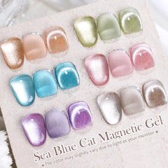 YICKYUE  -  Sea Blue Cat Magnetic Gel Nail Polish 10ml Glitter Snowlight Semi Permanent Sparkling Magnet Nail Gel Varnish