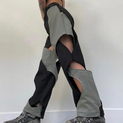 Hearujoy Y2k Techwear Casual Pants Men Hollow Out Baggy Patchwear Trousers Male Streetwear Low Rise Sweatpants Korean Hip Hop