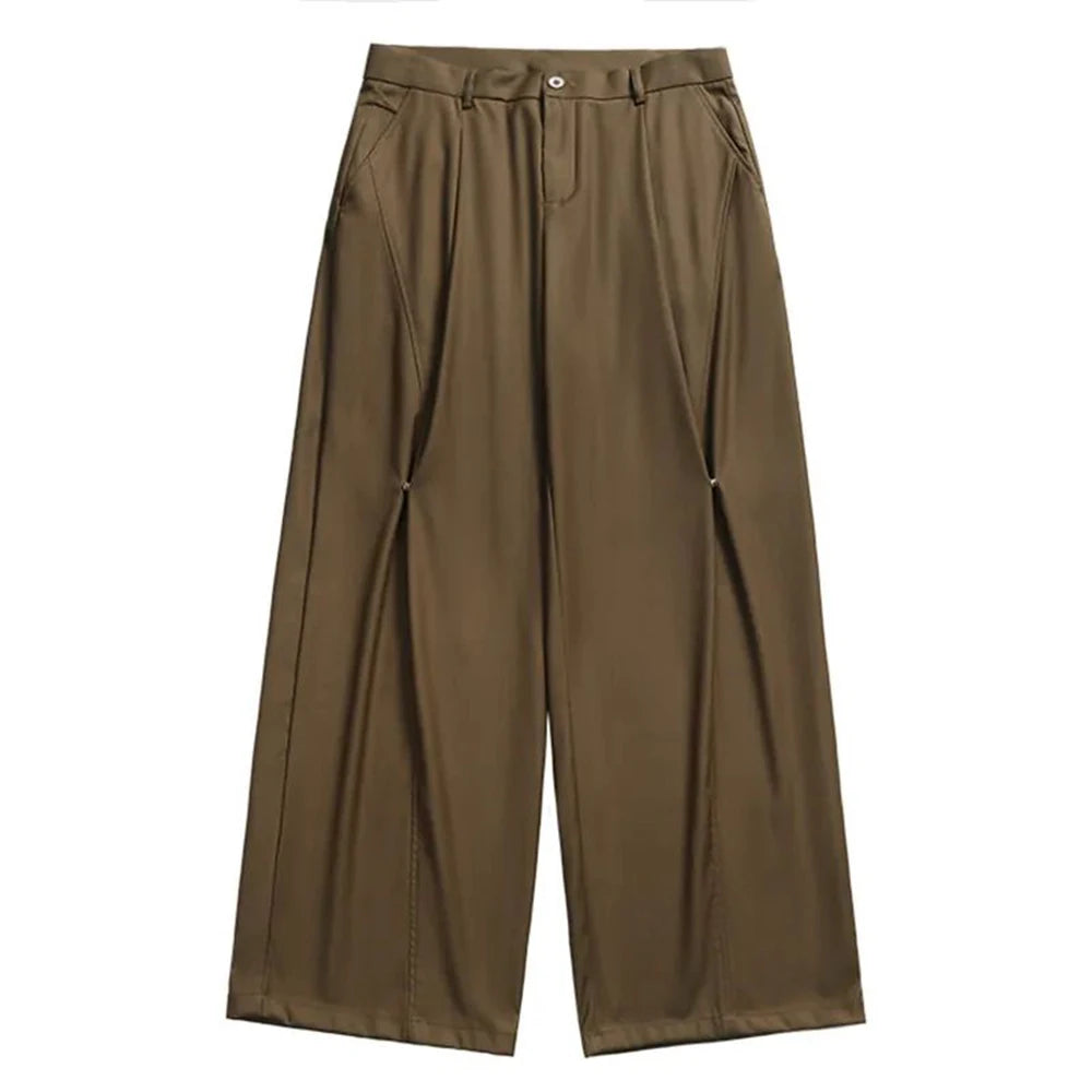 HEARUJOY  -  Mens Y2k Pleated Casual Pants Genderless Fashion Youth Street Retro Solid Color Loose Couple Floor-Length Wide-Leg Pants Unisex
