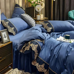 YICKYUE  -  Lace edge bed skirt bed cover matte four piece set, 1.5m 1.8m European style thickened version