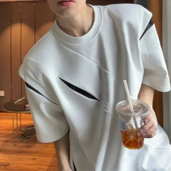 HEARUJOY  -  Brand New Shirt Fashion High Street Top Casual Summer Outfits Black Irregular Pattern O Neck Style Regular Length