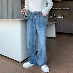 Hearujoy Minimalist Men's Jeans Droop Straight Washed Mopping Denim Pants Solid Color Wide Leg New Trousers Korean Style 9C6895