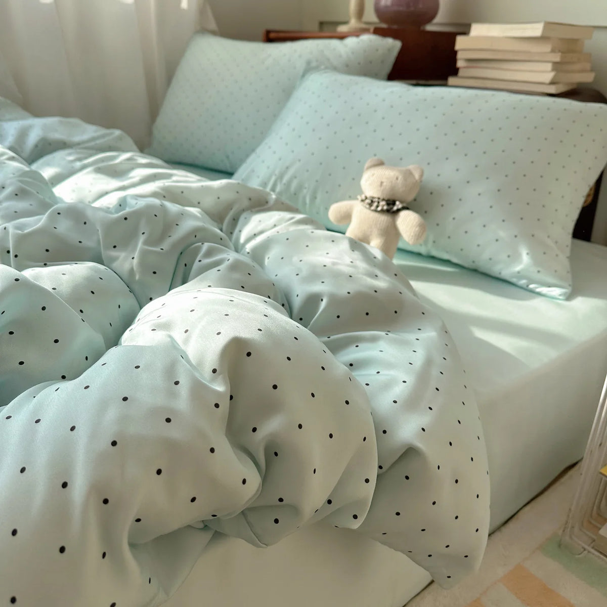 YICKYUE  -  Summer New Washed Ice Silk 4-Piece Set Single Quilt Cover Summer Naked Sleeping Silky Smooth Cool Student Dormitory