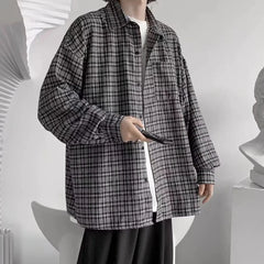 HEARUJOY  -  2XL Mens Plaid Shirt Lapel Shirt All Seasons Buttoned Closure Long Sleeves Slight Stretch Shirt For Daily Wear