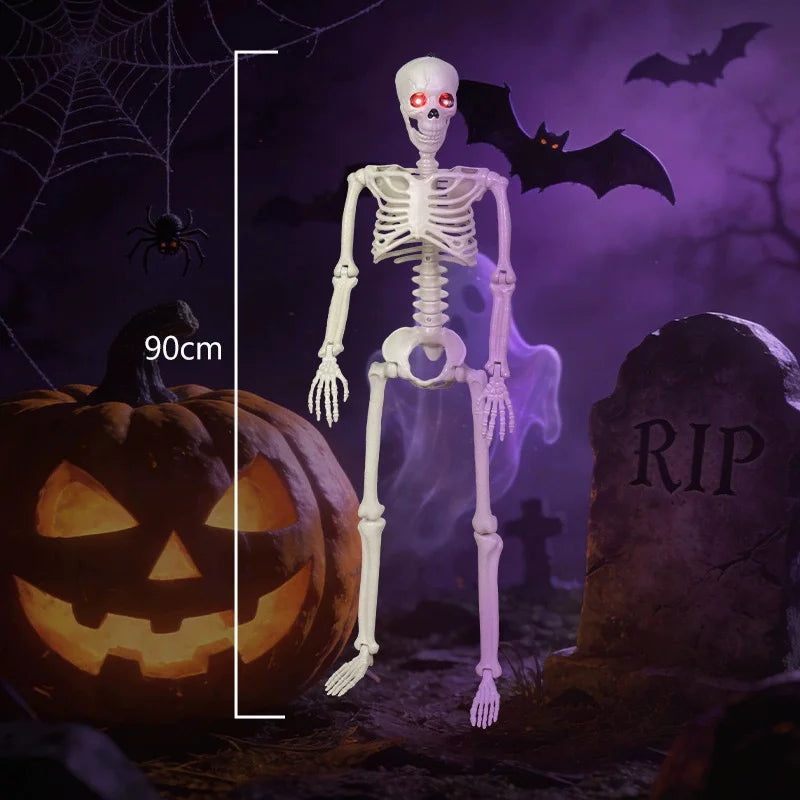 YICKYUE  -  90cm Movable Joints Halloween Skeleton,Simulation Skeleton with Glowing Eyes And Scary Sound for Halloween Decoration
