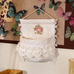 YICKYUE  -  French Style Thickened Fabric Storage Bag Lace Embroidered  Door Rear Storage Bag Wardrobe Sundries And Fringe Storage Bag