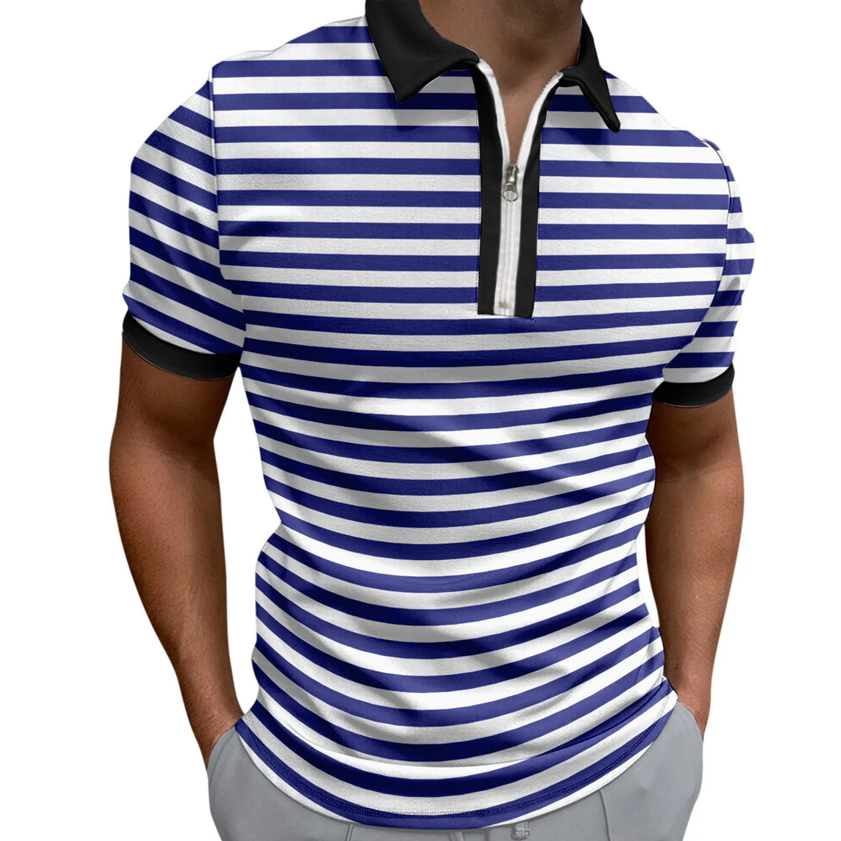 YICKYUE  -  Male Summer Striped Splice Print T Shirt Turn Down Short Sleeve Tops T Shirt Mens Small T Shirts Male Tshirt Summer Ropa Hombre