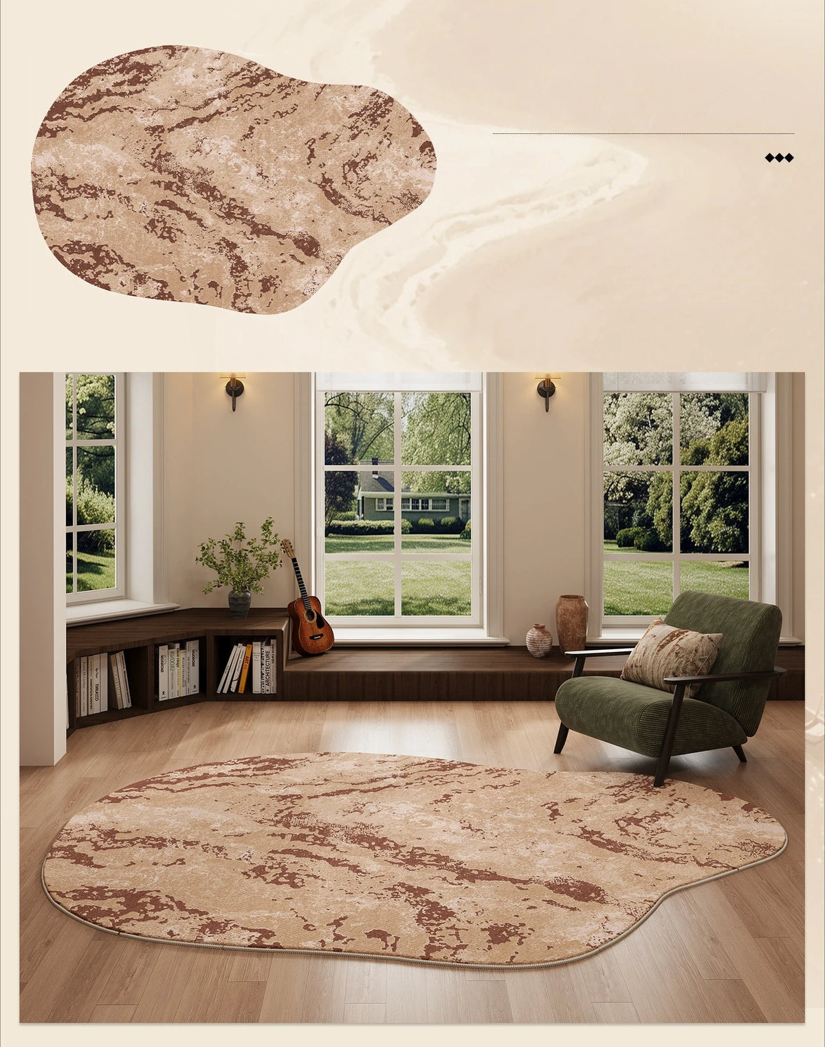 YICKYUE  -  Retro Style Rugs for Bedroom Irregular Shape Living Room Decoration Large Carpet Fluffy Soft Lounge Floor Mat Thickend Plush Rug