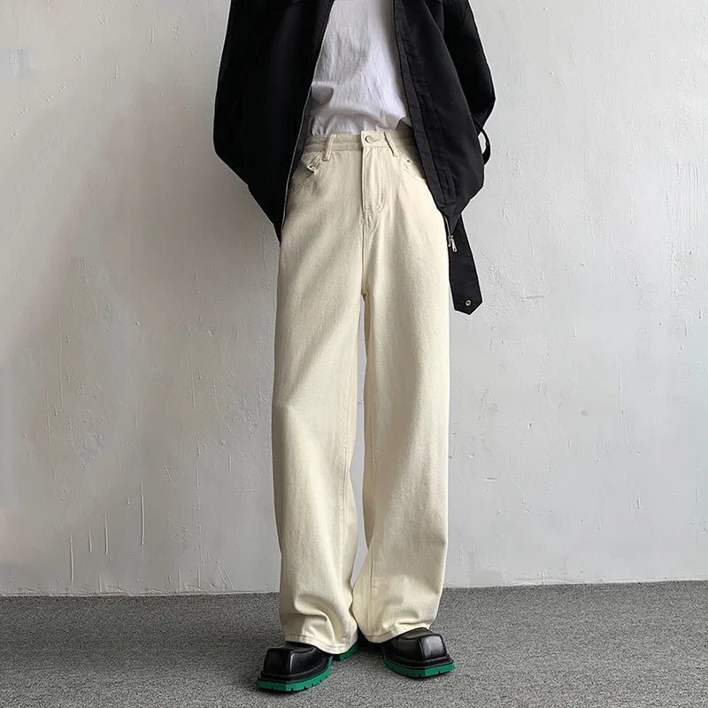 HEARUJOY  -  Beige Baggy Jeans Men Fashion Casual Oversized Wide Leg Jeans Men Streetwear Korean Loose Straight Denim Pants Mens Trousers