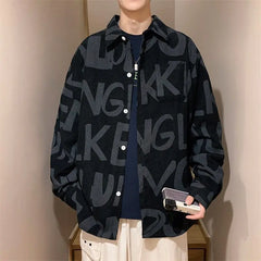 Hearujoy Long Sleeved Shirt Men's and Women's Trendy Brand Loose American Retro High Street Full Print Trendy Shirt Trend