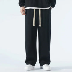 HEARUJOY  -  New Men's Casual Pants Wide Leg Straight 65% Cotton Fabric Outdoor Sweatpants Neutral High-quality Soft Long Baggy Trousers