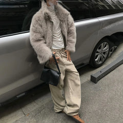 HEARUJOY  -  Mens Fashion Warm Clothing Autumn And Winter Korean Plush New Fur Coat Imitation Leather Thick Warm Stand Collar Trendy Coat Men