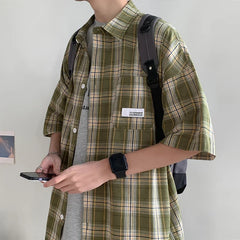 HEARUJOY  -  Y2k Streetwear Plaid Men Shirts New Summer Fashion Chemise Homme Fashion Mens Checkered Shirts Short Sleeve Men Blouse