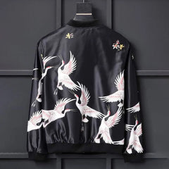 Hearujoy Y2K Chinese Style High Street Fashion Trend Crane Print Flight Jacket Mens Trendy Japanese Spring Autumn Baseball Uniform Jacket