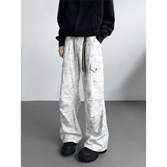 HEARUJOY  -  American Tie Dye Cargo Pants Mens Autumn Vintage High Street Straight Leg Trousers Casual Multi Pocket Loose Overalls Male