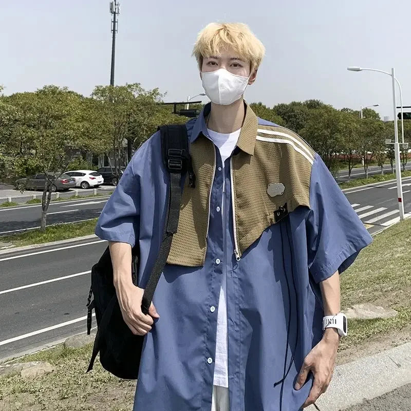 Hearujoy Korean Fashion Short-sleeved Shirt Men Spring and Summer New Loose Retro Button Cardigan Shirt Harajuku Jacket Streetwear Men