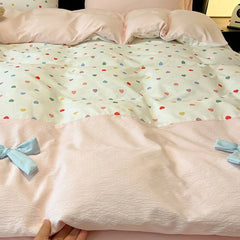YICKYUE  -  Girl Princess Style Pure Cotton Bedding Set Soft Sleep Naked Bow Bedclothes for Bedroom French Bed Decoration for Four Seasons