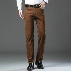 HEARUJOY  -  Classic Style 3 Colors Autumn Men's Slim Brown Jeans High Quality Business Casual High Stretch Denim Pants Male Brand Trousers