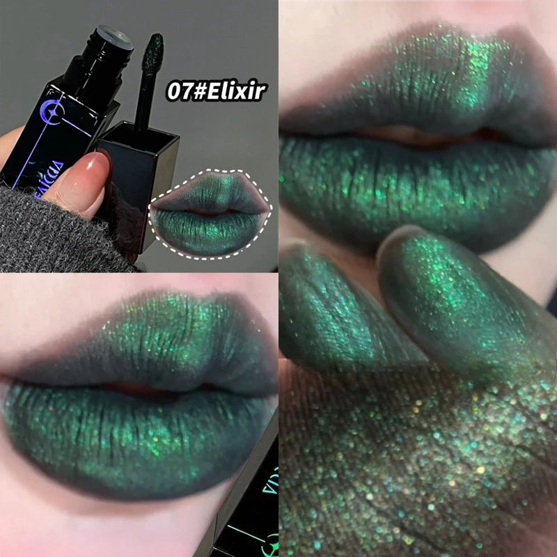 YICKYUE  -  Shimmer Matte Black Red Lipstick Punk Gothic Lipgloss Halloween Makeup Mousse Lip Mud Lipstick Waterproof Non-stick Cup Lip Tint