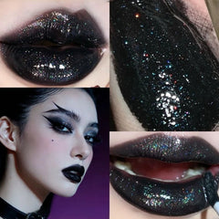 YICKYUE  -  Shimmer Matte Black Red Lipstick Punk Gothic Lipgloss Halloween Makeup Mousse Lip Mud Lipstick Waterproof Non-stick Cup Lip Tint