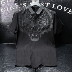 Hearujoy Top Graphic T Shirt for Men Trashy Y2k Polo Shirts Rhinestones Rock Man with Collar Tee Goth Grunge Black Short Quarter Sleeve