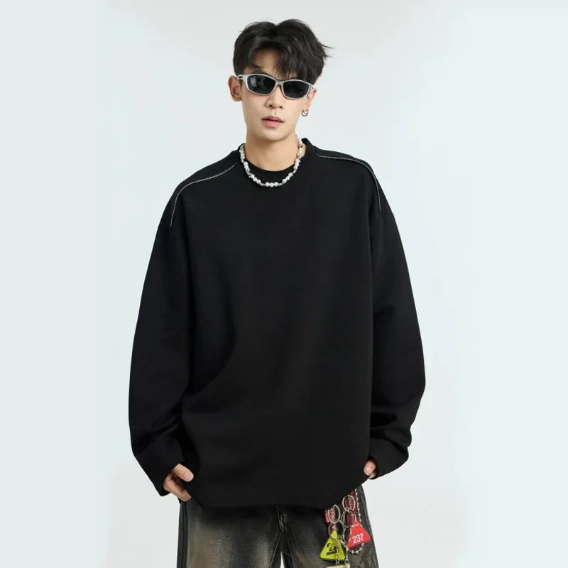 HEARUJOY  -  Men's Autumn Winter New Style Long Sleeve T Shirt Designer Inner Wear Outer Wear Loose Zip Casual Crew Neck Sweatshirt