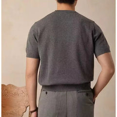 HEARUJOY  -  Men's Knitted T-shirt Spring Summer New Cashmere Short Sleeved Men Round Neck Solid Knit Pullover Casual Men's Clothing Tops