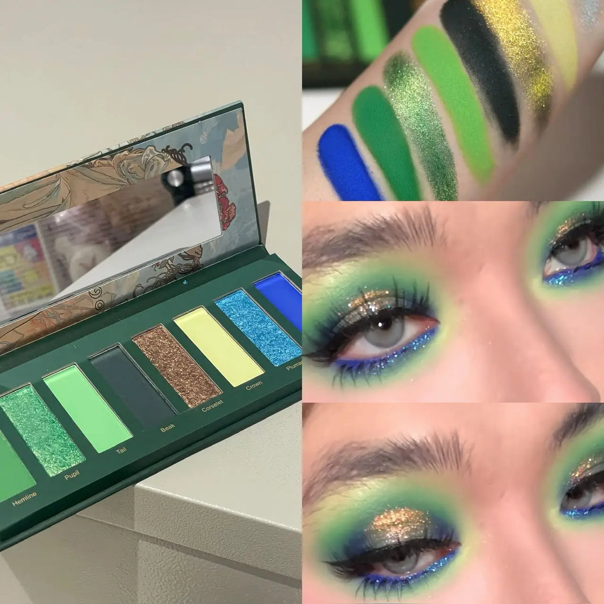 YICKYUE  -  8 Colors Diamond Pearl Punk Green Eyeshadow Halloween Makeup Palette Waterproof Matte Smoky Polarized Green Eye Shadow Palette